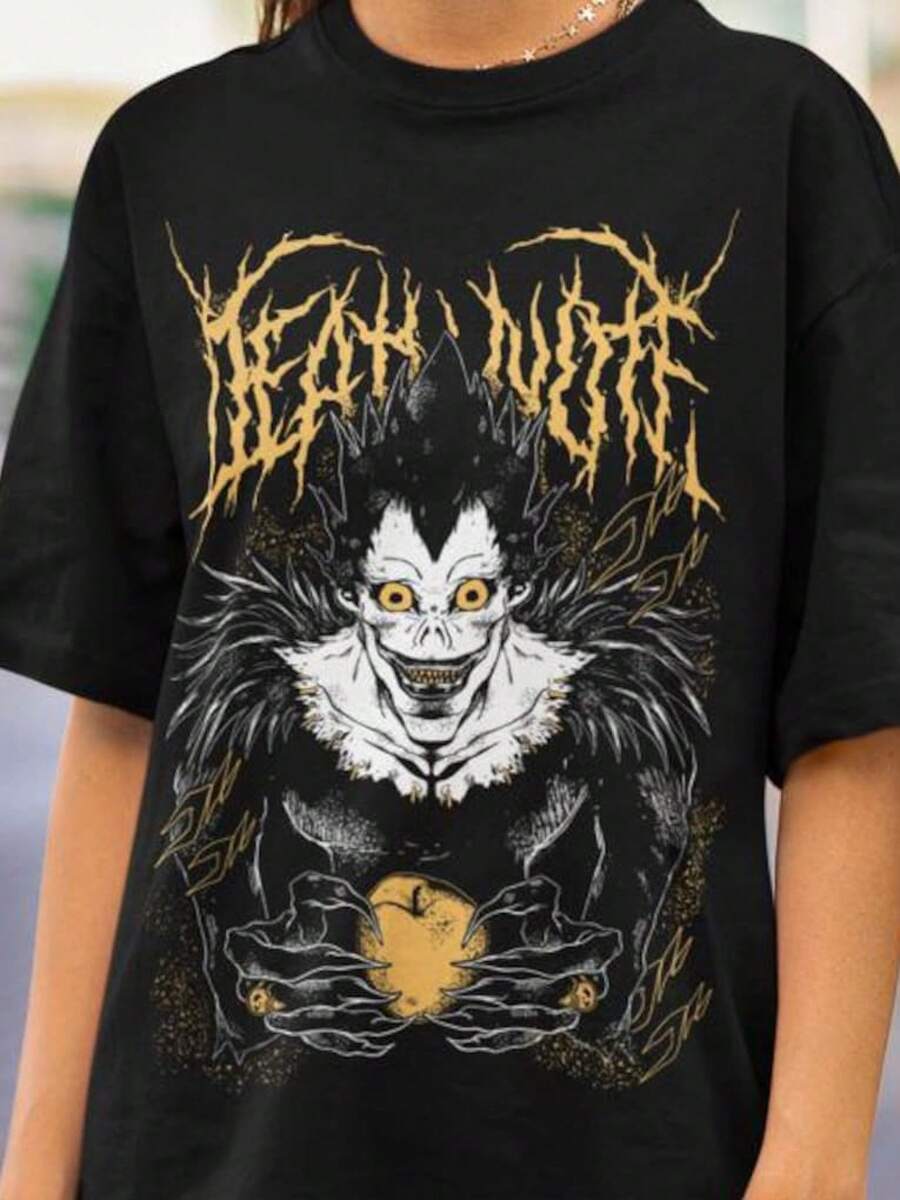 Unisex Pure Cotton T-Shirt, Halloween Anime Shirt | 90s Anime Manga Girl's T-Shirt | Japanese Horror | Anime Aesthetic | Grunge Clothing | Harajuku Streetwear Shirt, Summer T-Shirt, Blouse, Basic Tops, T-Shirt, Creative Design, Outdoor Gaming, Cool Style, Fun Design, Ideal For Outdoor Games - 黑色 - 查看 1