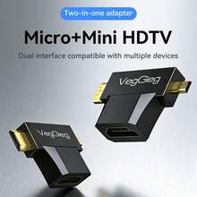 VegGieg Micro+Mini HDTV 转 HDTV 适配器，二合一转换器，标准 HDTV 母口高清视频转换器，4K 高清适配器 - 查看 3