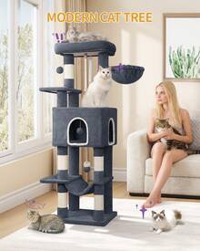 HEXCELEN 162CM Cat Tree For Indoor Cats, Cat Tower With Large Hiding Cave, Scratching Post With Large Platforms, Multi-Level Cats Activity Center, Sisal Rope, Hammock - Dark Grey - View 1
