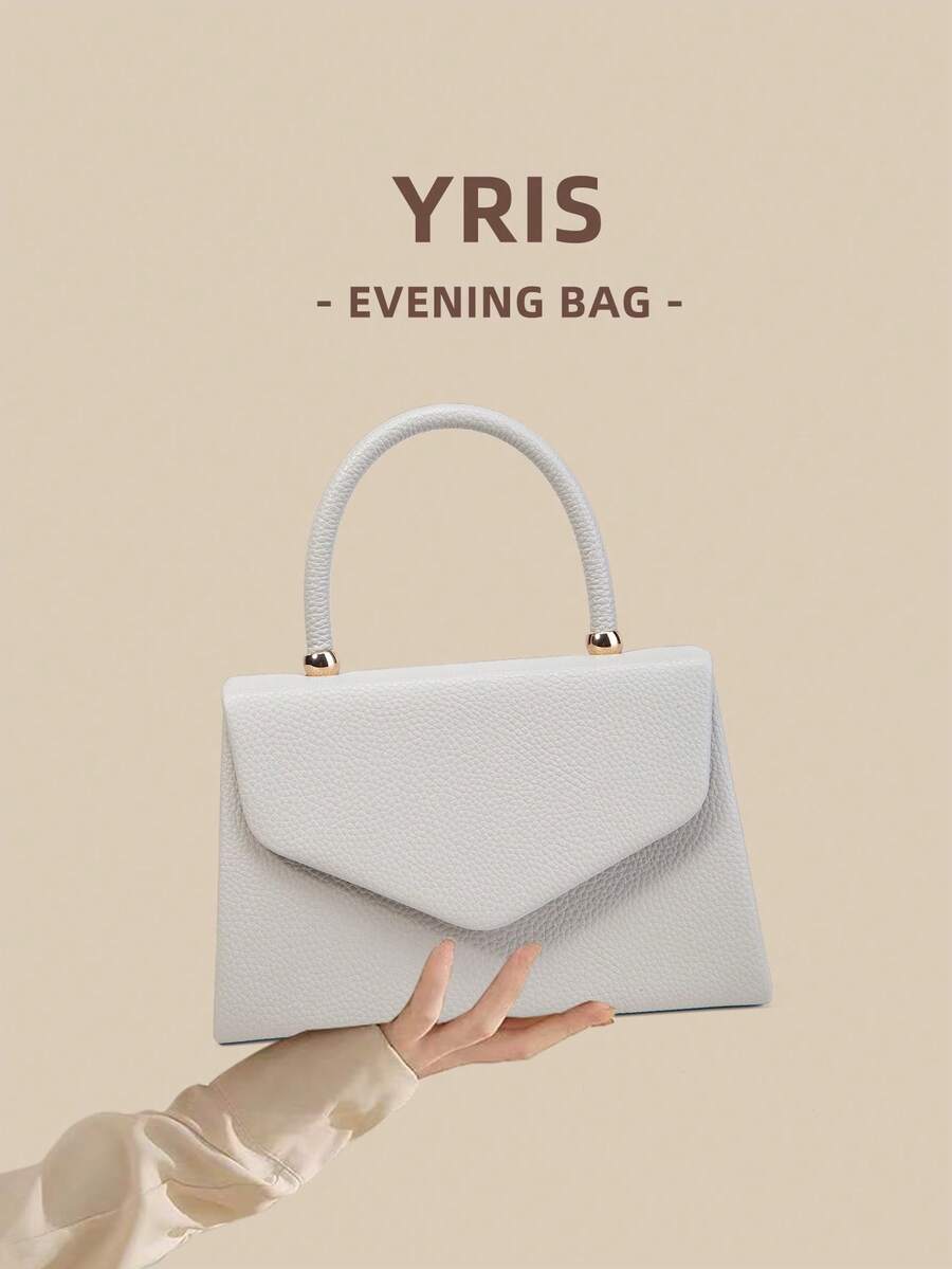 1pc Fashionable Light Grey Litchi Grain PU Handbag With Flap, Charming & Elegant Ladies' Business Bag, Suitable For Women's Daily Use, Clutch/Handbag/Shoulder Bag/Crossbody Bag, Applicable For Wedding/Party/Prom/Banquet