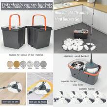Spin Mop And Detachable Bucket Set With 5 Reusable Microfiber Mop Dual-Chamber Water System Spining Mop Floor Cleaning Kit For H - A - 查看 7