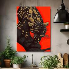 Póster de Lienzo con Ambiente Misterioso: Pantera Negra y Patrón Dorado - Pintura Decorativa de Ambiente Misterioso, Elemento Único Sin Marco para Colgar en la Pared, Ilustración en Lienzo, Impresión Artística, Pintura Temática de Regalo - Enmarcado - Ver 4