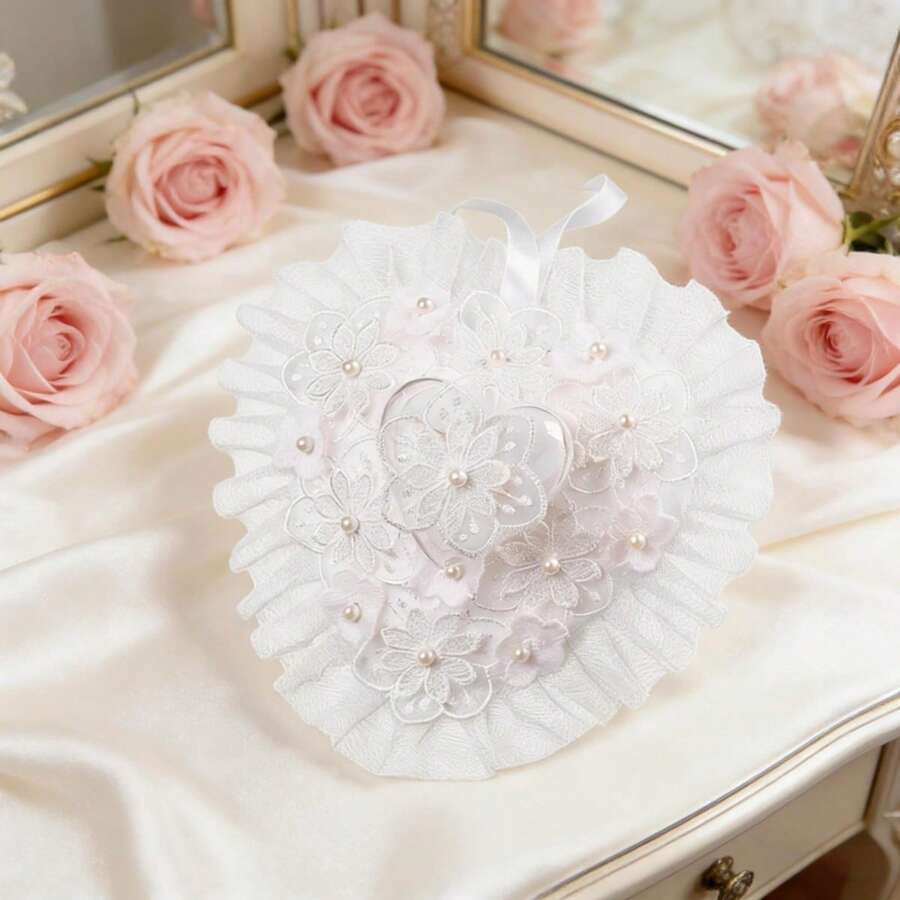 Wedding Ring Box Heart Shaped Rose Ring Holder Flower Ring Bearer For Wedding Proposal Ceremony Decorations - White - View 1