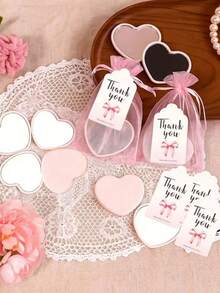 30pcs/15pcs Pink Heart-Shaped Makeup Mirror Gift Set - Includes 5/10 Makeup Mirrors, 5/10 Thank You Cards, And 5/10 Organza Bags. Suitable As Wedding Gifts, Tea Party Gifts, Birthday Party Gifts, Bridal Shower Gifts, Valentine's Day Gifts, And Party Favors - Mirror Set - View 1