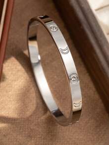 3 / 1 Piece New High-Quality Roman Numeral Zirconia Stainless Steel Women's Bracelet, Bangle, Women's Jewelry Set, Women's Accessory Set, Women's Bracelet Set, Suitable For Girls' Slender Wrists, Stackable, Lightweight And Luxurious, Uniquely Delicate, Adorned With Rhinestones, Fashionable Design, Versatile Colors, Durable, Fade-Resistant, A Perfect Choice For Daily Wear By Women. - Silver - View 11