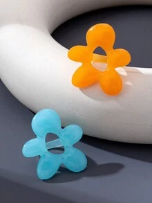 1 chiếc nhẫn nữ hình hoa bong bóng cách điệu, màu băng trong suốt thời trang, thanh lịch, tối giản, độc đáo, bí ẩn, màu đen, hình hoa rỗng bất đối xứng. - vòng nhựa - Xem 6
