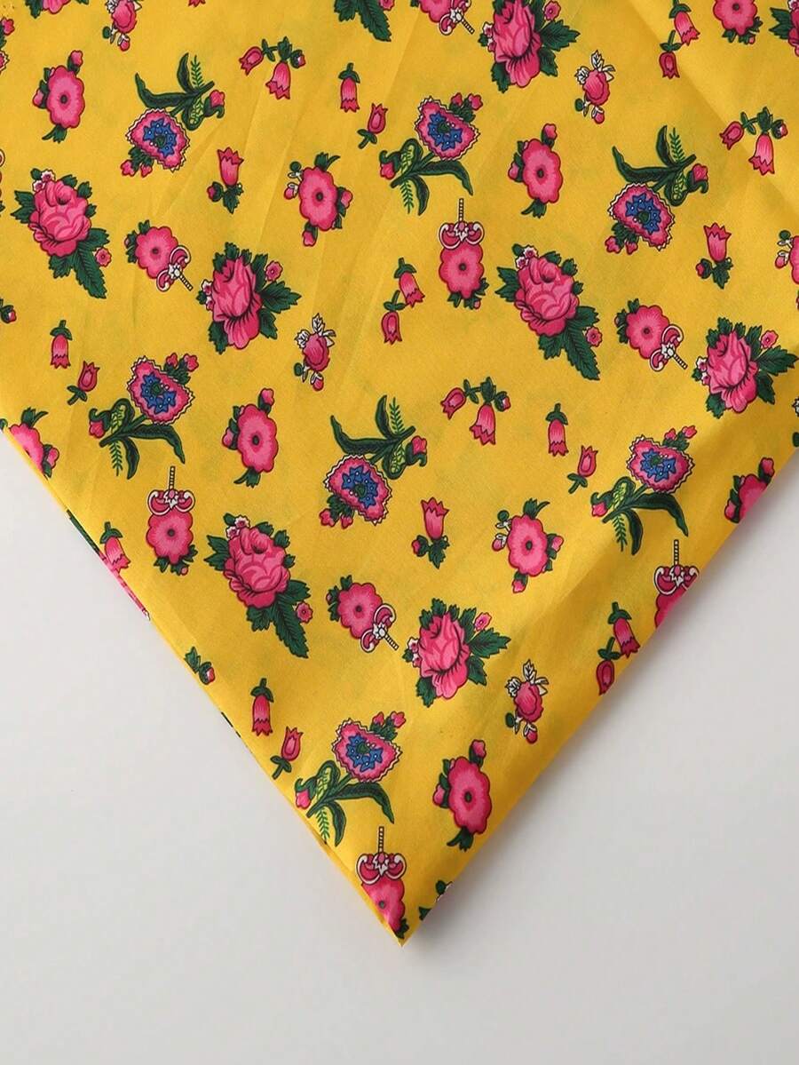1pc Red Arabic Floral Print Polyester Fabric, New Botanical Print Fabric Suitable For Accessories, Clothing, Pillowcase DIY - Multicolor - View 1