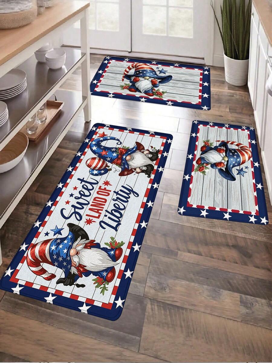 1pc Red White Blue Star Stripe & Cute Energy Pattern Doormat, Living Room Rug, Bedroom Small Rug, Kitchen Rug, Bathroom Mat, Striped Rug, Suitable For Living Room, Dining Room, Kitchen, Sink Area, Indoor Entrance Decor, Perfect For Parties, Holidays, Gatherings, Gifts, Dinner Parties, Rug, Doormat, Kitchen Mat, Area Rug, Kitchen Supplies, Kitchen Decor, Kitchen Pad, Kitchen Floor Mat, Kitchen Set, Foam Mat - Elf Mat - View 1