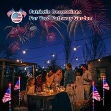 8-Pack Red, White, And Blue American Flag Solar Lights, Red, White, And Blue Flag Outdoor Pathway Lights, 4th Of July Independence Day Decorative Lights, Patriotic Theme Decor, 8 Flashing Modes, Suitable For Porches, Courtyards, Pathways, Lawns, Cemeteries, Memorial Day - Tám quốc kỳ - Xem 2