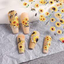 Sunflower, Hardworking Bee, Art Stickers, Self-Adhesive Single-Use, Suitable For Women And Girls Decoration, Applicable For Spring, Summer, Autumn Nail Art Supplies - Multicolor - View 7