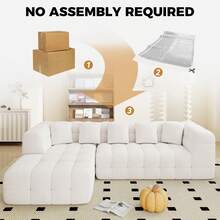 Nalupatio 107" Chenille Boneless Couch With L - Shaped Chaise, Comfy Modular Sectional Sofa With Tufted Design, Modern Upholstered Sofa, No - Assembly Sectional Couch,Beige - 米色 - 查看 6