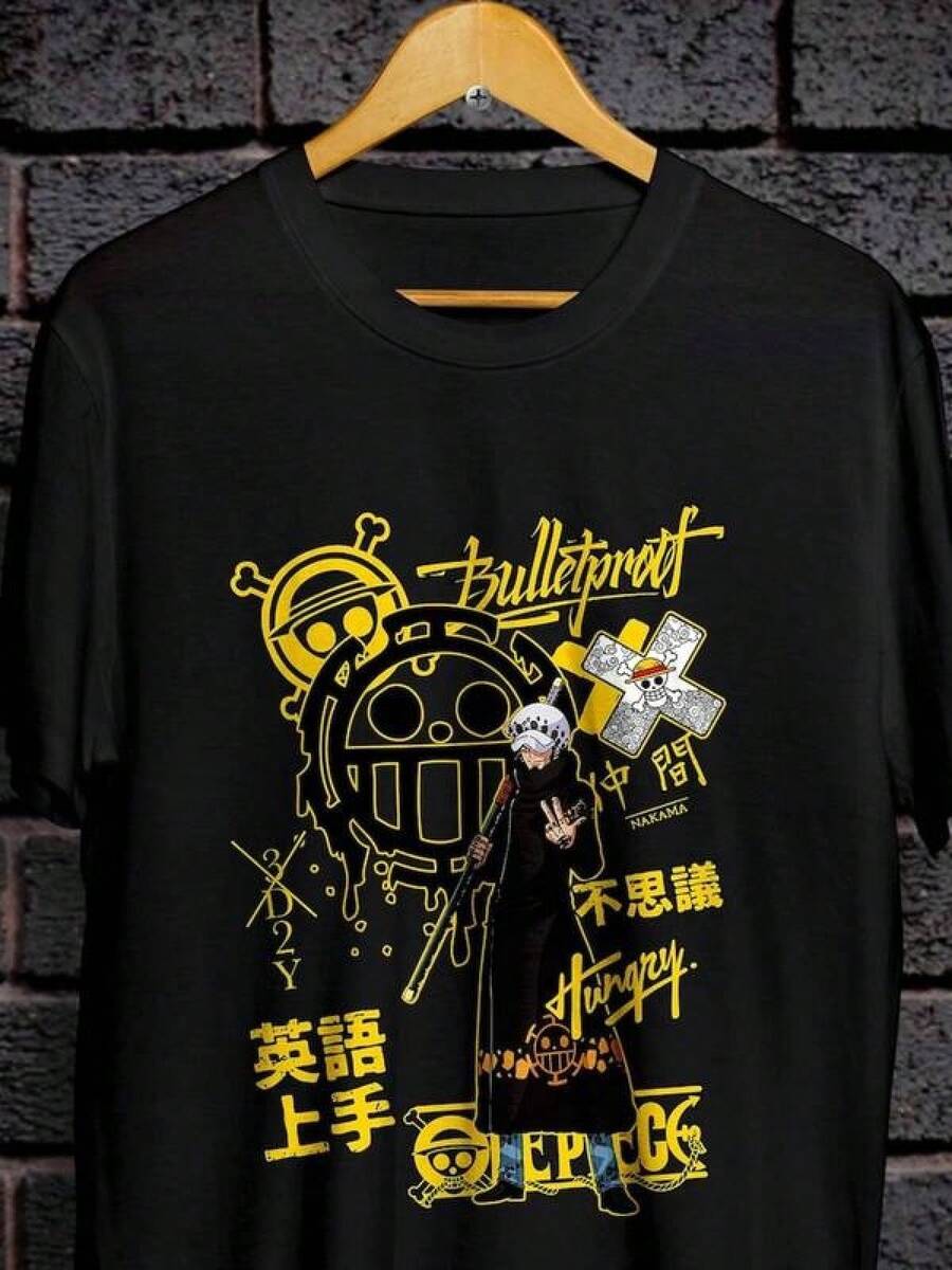 Men's Summer Clothing One Piece Trafalgar Law 1 T-Shirt, Men's Clothing, Men's Vacation Wear, Men's Summer Suit, Unisex T-Shirt In Black, Loose Short-Sleeve T-Shirt, Short-Sleeve Single-Sided Printed T-Shirt, Fashionable Printed Casual T-Shirt, 100% Cotton Short-Sleeve Casual T-Shirt, Patterned Printed Short-Sleeve Top T-Shirt. - màu đen - Xem 1