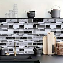 Giấy dán tường bếp 15,7"X118" / Giấy dán tường phòng tắm chống thấm / Giấy dán tường bếp tự dính có thể tháo rời / Giấy dán mặt bàn/ Chống dầu mỡ, dễ lau chùi - Khảm - Xem 10