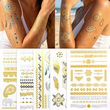 5pcs Gold Temporary Tattoos, Waterproof Gold Tattoo Designs Including Feather, Flower, Star, Mandala Patterns, Suitable For Beach, Festival, Music Party, Summer - Gold - View 1