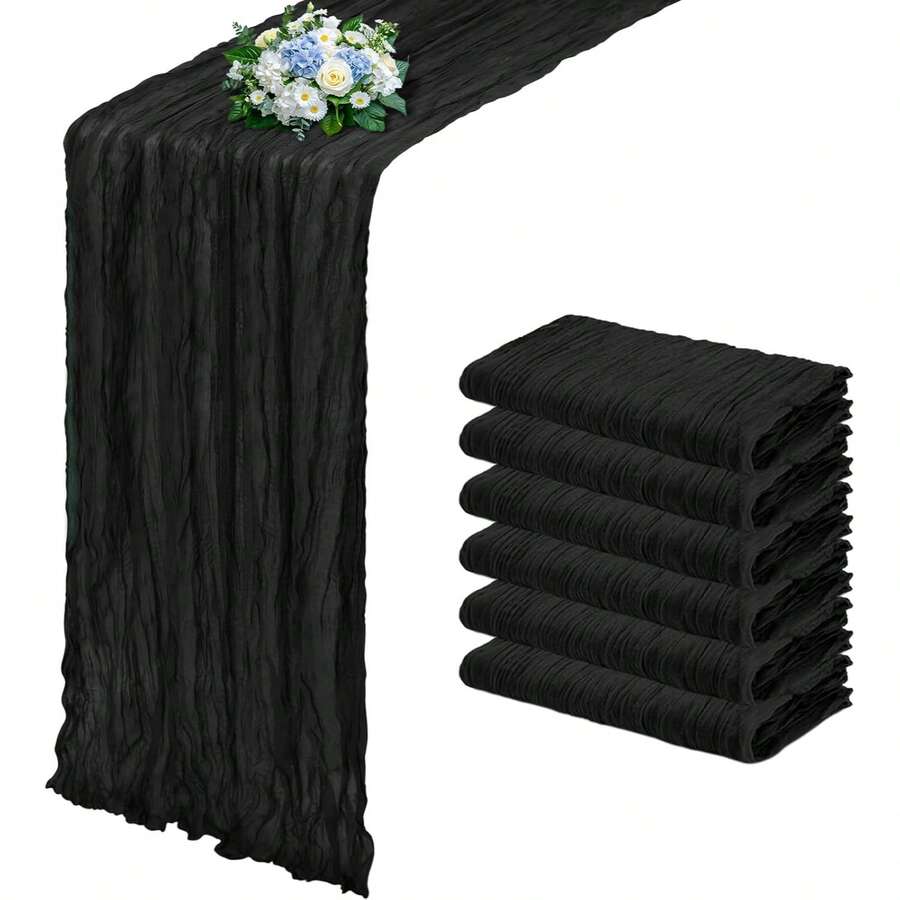 Black Cheesecloth Table Runner, Boho Sheer Fabric Cheese Cloth Table Decor, Suitable For Wedding Decoration, Indoor/Outdoor Wedding Reception, Country Wedding, Bridal Shower, Valentine's Day, Birthday Party, Ceremony, Dinner Party, Tea Party, Bachelorette Party And Other Special Occasions - Black - View 1