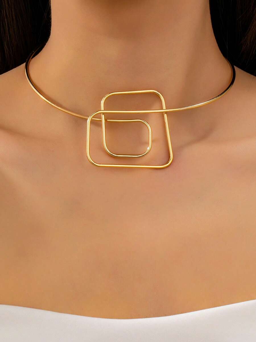 1 chiếc/bộ Vòng cổ kim loại xoắn không đều, điều chỉnh kích thước, dành cho nữ, thích hợp cho các bữa tiệc, kỳ nghỉ biển và quà tặng ngày lễ cho nữ. - Vàng - Xem 1