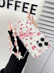 蝴蝶结珍珠手链软壳手机壳，波浪边设计，防震，适用于 17/17 Pro/17 Pro Max/16/16 Pro/16 Pro Max/15/15 Pro/15 Pro Max/14/14 Pro/14 Pro Max/13/13 Pro/13 Pro Max/12/12 Pro/12 Pro Max/11/11 Pro/11 Pro Max，精致吊链 - 無色 - 查看 4