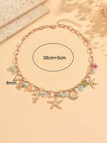 1pc Ocean Style Starfish, Shell, Seahorse Pendant Necklace With Colorful Gemstones And Pearls, Luxurious Metal Design, Suitable For Summer Beach, Daily Wear, High-End Jewelry Gift For Girlfriend Or Best Friend - Multicolor - View 4