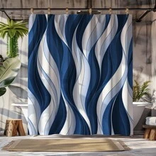 1pc 2D Abstract Wave Pattern Shower Curtain, Fashion Modern Bathroom Decor, Waterproof & Durable Polyester Material, Vibrant Blue And White Pattern, Lightweight & Easy To Clean, Enhances Aesthetics And Privacy - Multicolor - View 2