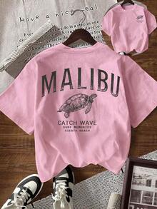 Camiseta gráfica de manga corta y cuello redondo con ajuste holgado para mujer - Rosa Pálido - Ver 7