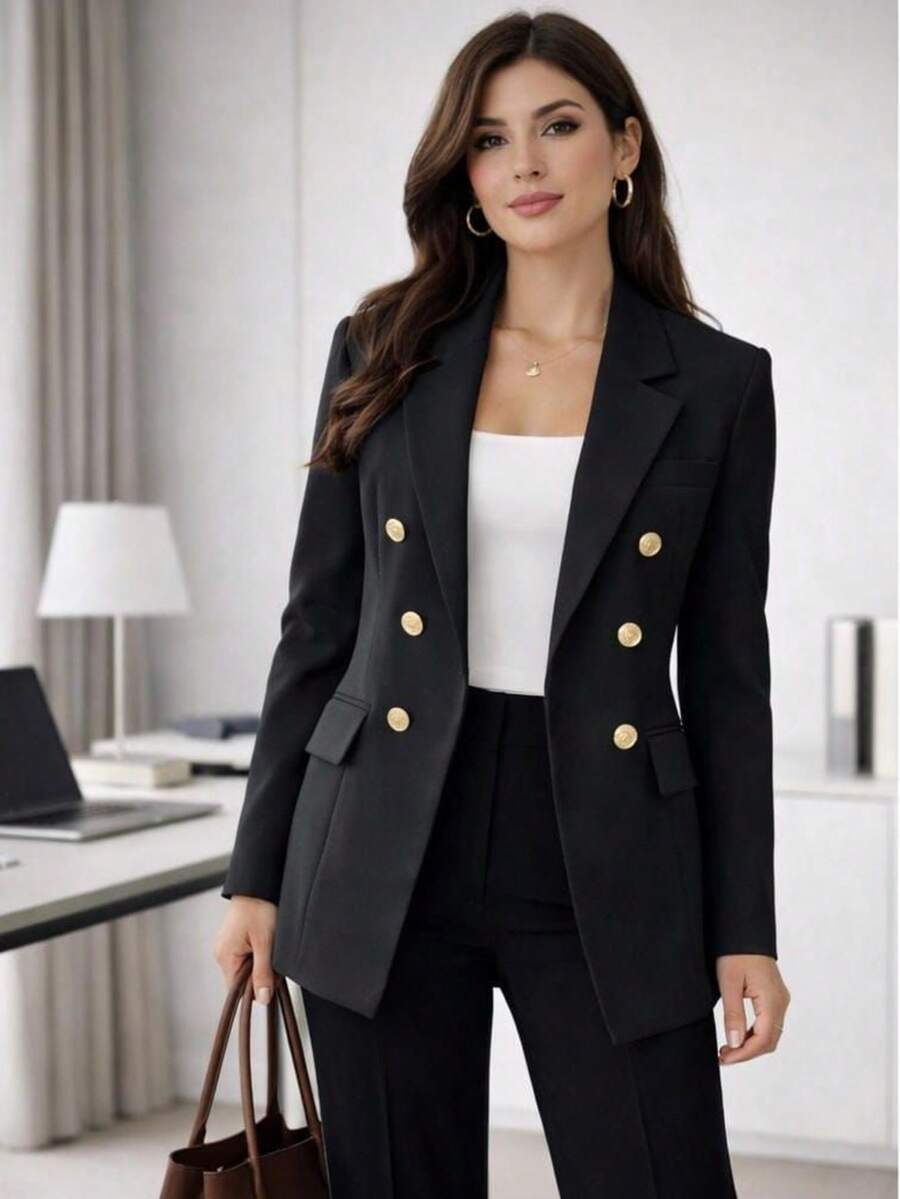 Women's Button-Down Blazer - 黑色1 - 查看 1