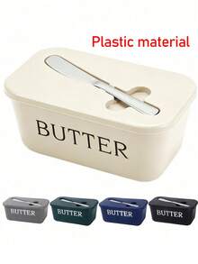 1pc Plastic Butter Box With Butter Knife And Lid, Airtight Butter Storage Container For Kitchen Baking And Gifting, Dishwasher - Multicolor - View 1