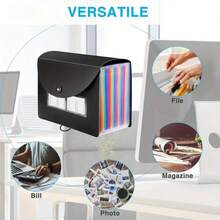 Heavy-Duty Expandable Standing File Organizer With 13/25 Pocket Expandable Plastic File Box Paper/Document/Receipt Manager Folder (A4/Letter Size) Document Bags Folder Holder Big Capacity Durable Document Storage Organizer, File Storage Box BLACK - 13 Bolsillo - Ver 8