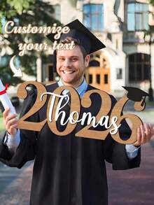 2026 Graduation Wooden Name Plate - Customized High School Graduation Decor With Graduation Cap Design, Rustic Style Home & Party Decoration, 12-14 Inches Tall, Graduation Party Decor - Multicolor - View 1