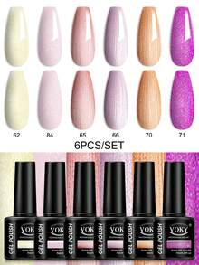 VOKY 6er Set bunte Glitzer-/Einfarben-Gel-Nagellacke, geeignet für alle Jahreszeiten und Anlässe, langanhaltender Hochglanz, perfekt für Anfänger und Modebegeisterte - Verschiedenfarbig - Übersicht 2