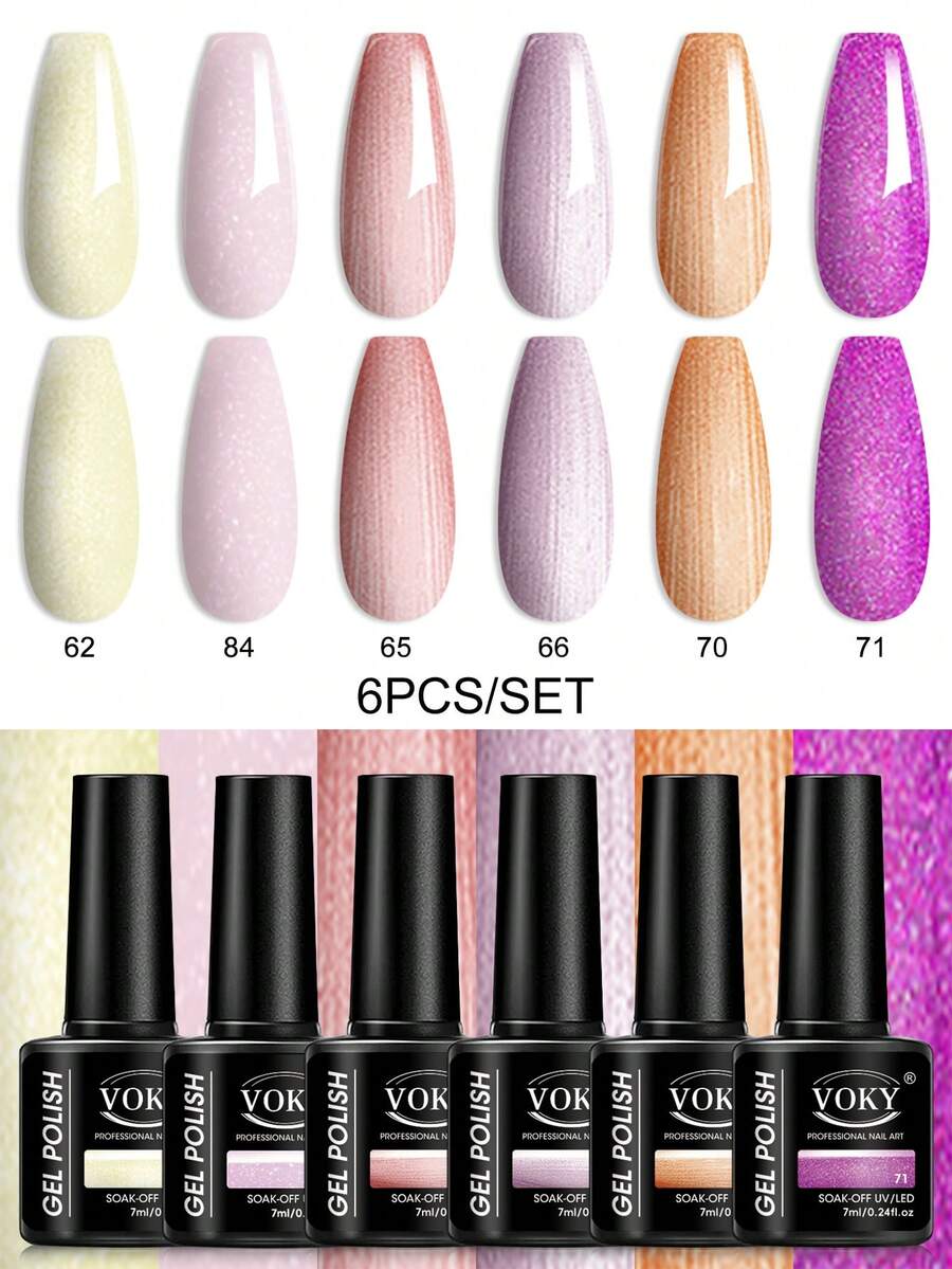 VOKY 6er Set bunte Glitzer-/Einfarben-Gel-Nagellacke, geeignet für alle Jahreszeiten und Anlässe, langanhaltender Hochglanz, perfekt für Anfänger und Modebegeisterte