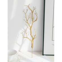 5 piezas de 35 cm Ramas artificiales de árbol de Manzanita, tallos decorativos de planta de cuerno de ciervo de plástico falso, adecuados para el hogar, la boda, el centro de mesa del comedor, la decoración navideña - Dorado - Ver 4