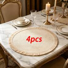 2/4/6pcs Brown Tassel Round Placemats, Vintage Linen Table Mats, Durable & Natural Aesthetic, Suitable For Dining Table, Wedding, Restaurant, Kitchen, Hotel, Home Gathering, Party & Holiday Occasions - Multicolor - View 11