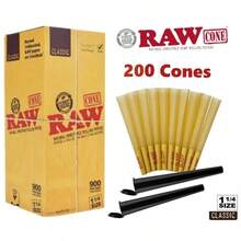 Authentic RAW Classic 1 1/4 Size Pre-Rolled Cone 200 Pack Andamp; Free 2 Tubes - As Pic - View 1
