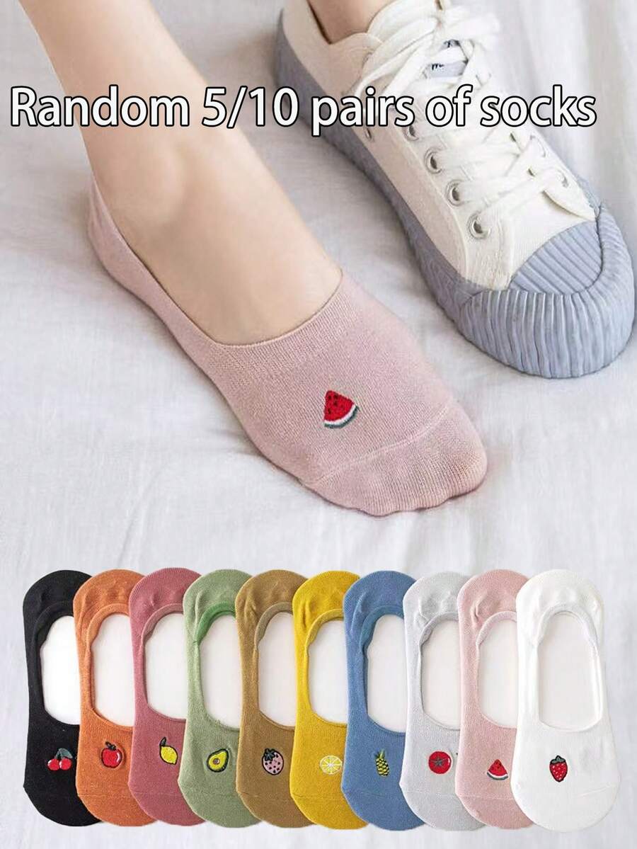 5/10 đôi tất nữ mùa hè cổ thấp, tất chống trượt họa tiết trái cây dễ thương, tất lót thoáng khí cổ thấp, phù hợp với giày/giày lười/giày thể thao. - Nhiều màu - Xem 1