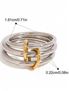 1pc Unique Design Double-Layer Stainless Steel Ring, Suitable For Women's Daily, Party And Casual Wear - Gold and Silver - View 11