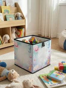 1pc Large Capacity Foldable Storage Box, Cartoon Mermaid Printed Open Storage Basket, Multi-Function Drawer Type Design, Space-Saving For Home, Dorm, Nursery, Under Bed Storage - Multicolor - View 4