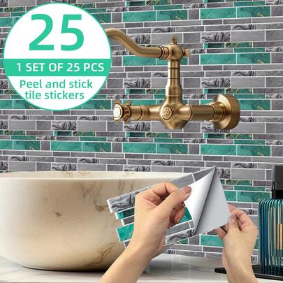 25 miếng dán gạch giả đá cẩm thạch tự dính, decal dán tường có thể tháo rời, thích hợp cho phòng tắm, nhà bếp, phòng khách, giấy dán tường chống thấm nước, trang trí nhà cửa, decal dán tường tự làm, trang trí phòng.