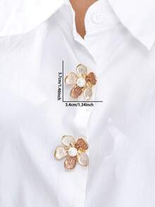 Cring Coco 2 Buah Penutup Kancing Mewah Ringan Wanita, Motif Bunga Khaki dengan Inlay Mutiara Imitasi, Kancing Manset Kemeja Paduan Seng yang Dapat Dilepas, Kancing Dekoratif dengan Jahitan Penuh di Bagian Belakang, Manset Multifungsi, Perhiasan Mewah untuk Pemakaian Sehari-hari Saat Bepergian - Khaki - View 3