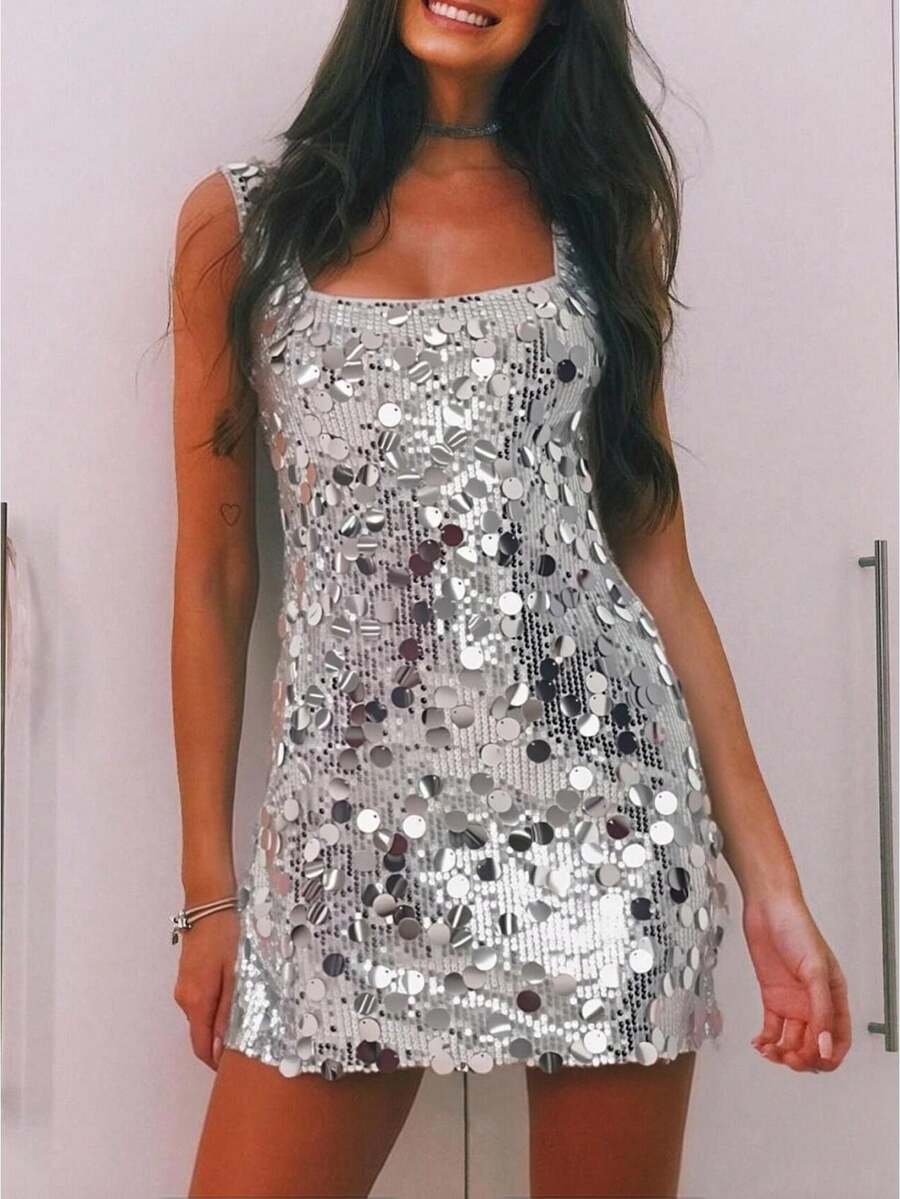 Wedtrend Sequin Dress For Women Short Sparkly Dresses 80s Disco Party Dress Cocktail Glitter Homecoming Dresses For Teens - 銀色 - 查看 1