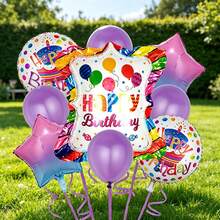 1 Set Fairy Tale Castle Birthday Balloon Decoration Kit, Includes "Happy Birthday" Balloon, Gradient Purple Star Balloon, Colorful Frame Balloons, Suitable For Children's Birthday Party, Princess Theme Party, Girly Birthday Gathering, Social Media Backdrop, Easily Creates A Dreamy And Magical Birthday Party Atmosphere - View 4