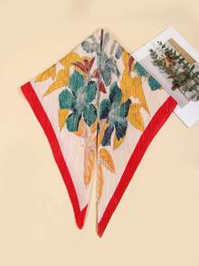 1件新款四季通用90cm正方形女式印花皺褶絲綢圍巾，女式方巾與正方形圍巾，髮飾、頭巾、髮帶、髮圈、頭箍、服飾配件，適用於海灘度假與日常生活，為您的造型增添亮點 - 紅色 - 查看 3