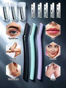 一套修眉工具 + 十个刀片。修眉器。修眉套装，含刀片组，刀头可更换。直柄修眉刀，可更换刀片，近距离安全型修眉工具，初学者套装，修眉刀，修眉刀，脱毛刀 - 彩色 - 查看 5