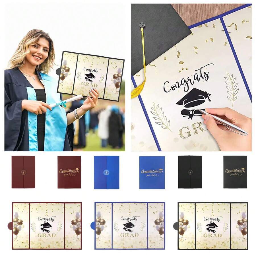 1pc Black Gold Graduation Guest Book Greeting Card, Graduation Season Graduation Party Graduation Ceremony Back To School Party Guest Book Greeting Card - Style 1 - View 1