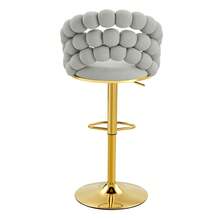 Light Grey Velvet Bar Stools, Set Of 2 – Chain Backrest, Gold-Plated Adjustable Frame, Elegant For Kitchen Island, Bar And Dining Room - Light Gray + Gold - View 4