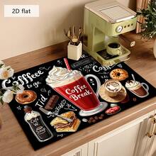 1 pieza Tapete de secado de platos, Tapete para máquina de café, Diseño de patrón de café y postre, Tapete de drenaje multiusos para mesa de comedor y cafetería, Regalo para el hogar, Decoración de escritorio - XYLSD-223 - Ver 4
