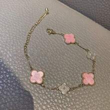 1pc Cherry Blossom -Leaf Clover Bracelet, Luxury Zirconia Sparkling Elegant Lady Style Accessory - Multicolor - View 11
