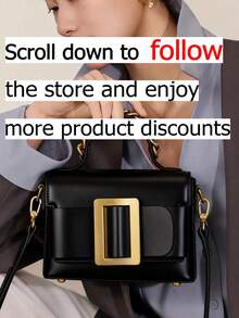 Nuevo bolso cuadrado pequeño y elegante hecho de material de PU con correa de hombro ajustable y asas de metal. Es un bolso elegante adecuado para mujeres trabajadoras, maestras, estudiantes y mujeres jóvenes. Es perfecto para ir al trabajo, a la escuela, salidas diarias, vacaciones, citas y compras. - Negro - Ver 2