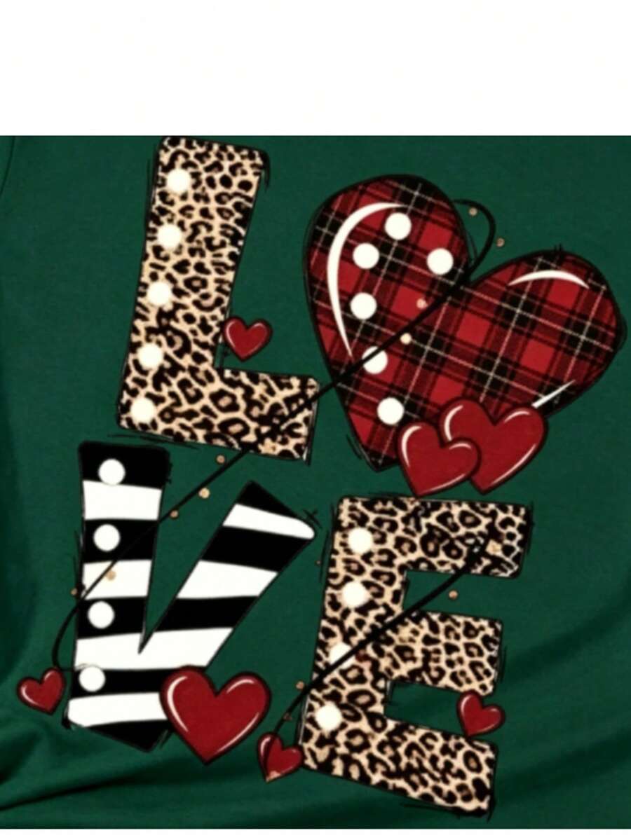 Heart T-Shirt With Words Of Kindness - Minimalist And Positive Style - 綠色 - 查看 1