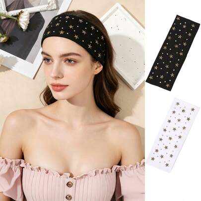 1条镶钻星星弹力防滑发带，朋克哥特风发饰，适合健身、跑步、瑜伽等场合，女士和女孩均可佩戴。