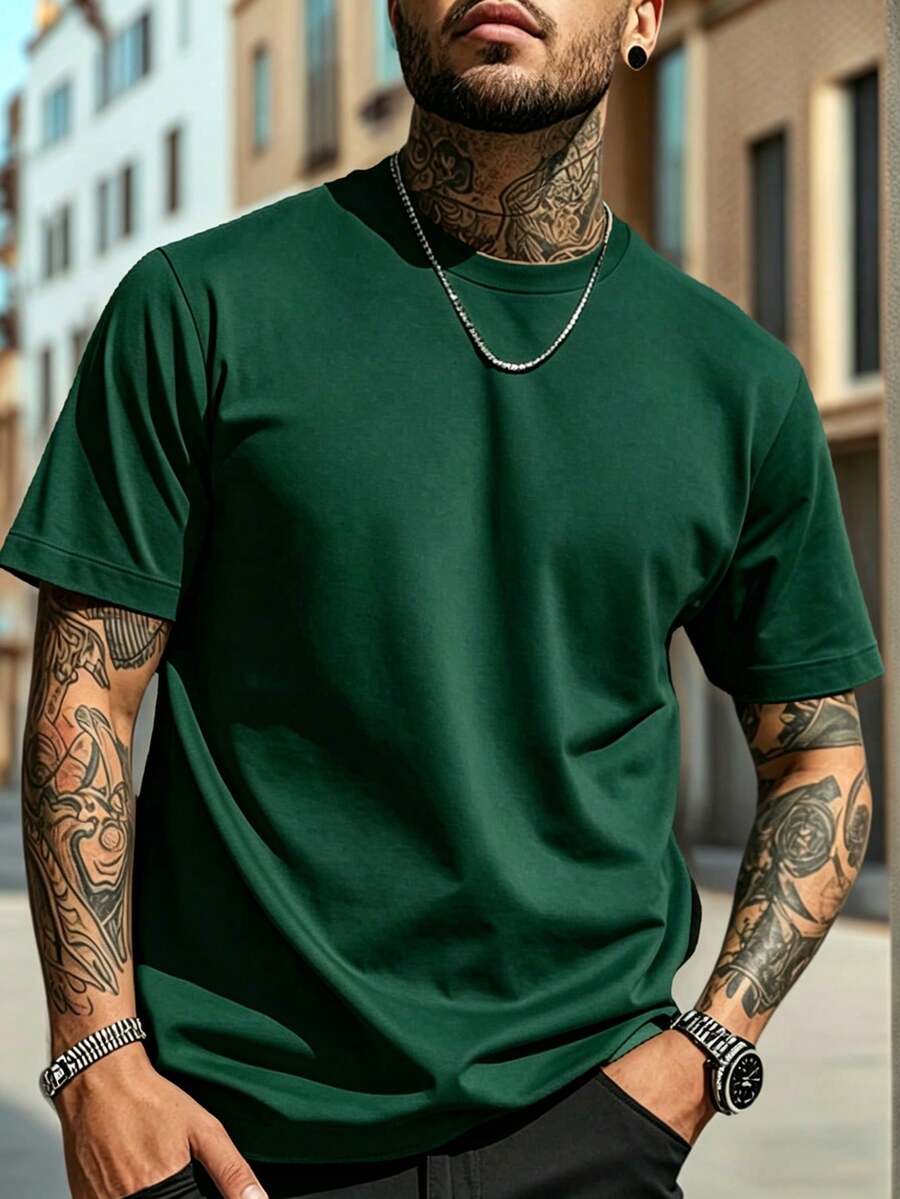 Men's Casual Solid Color Short Sleeve T-Shirt, Comfortable & Breathable, Summer Style